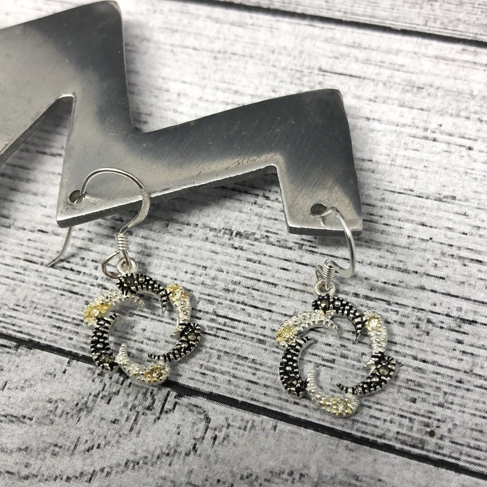 Sterling silver 925 elegant dangle drop earrings signed MC everyday casual.